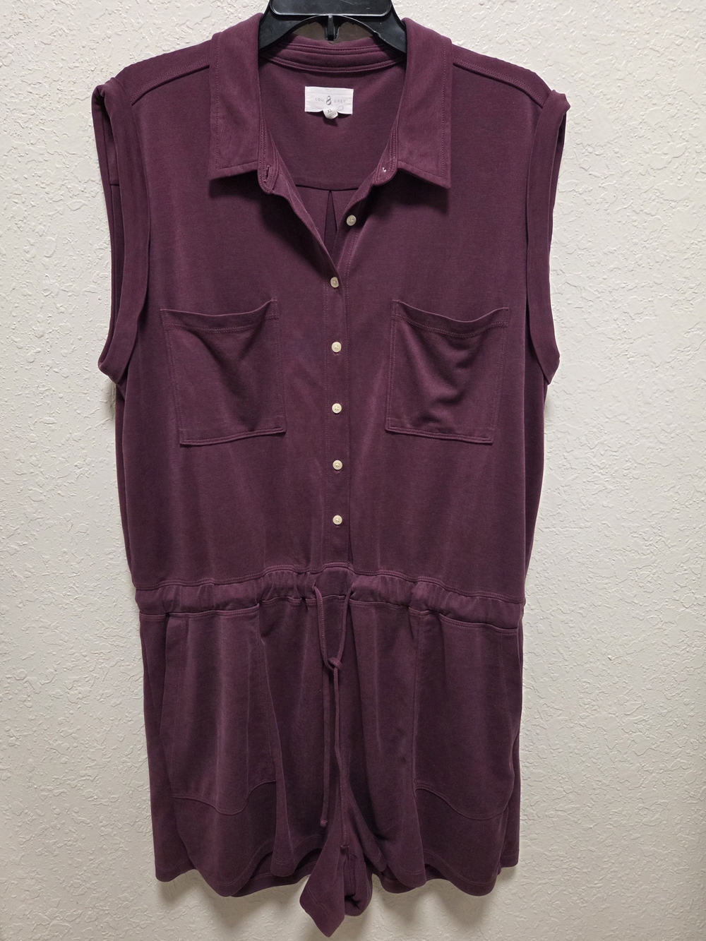Sleeveless Button-Front Romper in Deep Plum - Picture 2 of 4